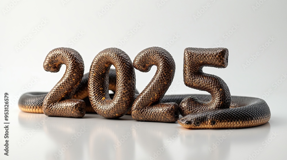 Creative 2025 design with snake in 3D lettering style Creative 2025 design with snake in 3D lettering style