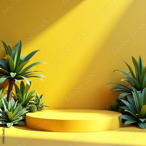 yellow podium product background 3d summer display platform nature minimal