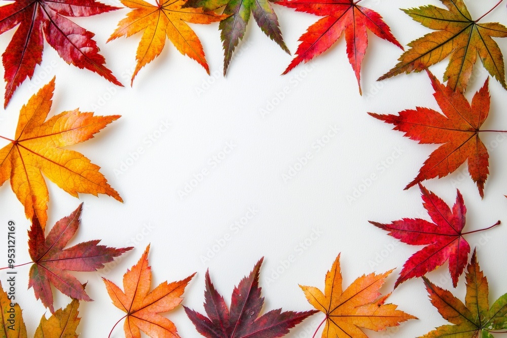Autumn Maple Leaves Flat Lay White Background created with Generative AI Autumn Maple Leaves Flat Lay White Background created with Generative AI