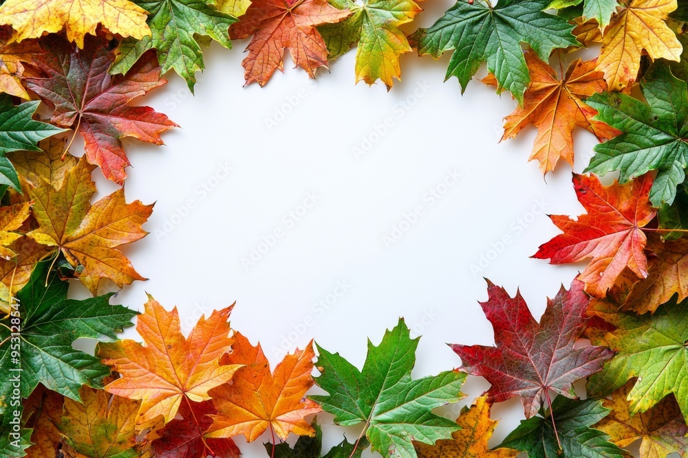Fototapeta premium Autumn Maple Leaves Flat Lay White Background created with Generative AI