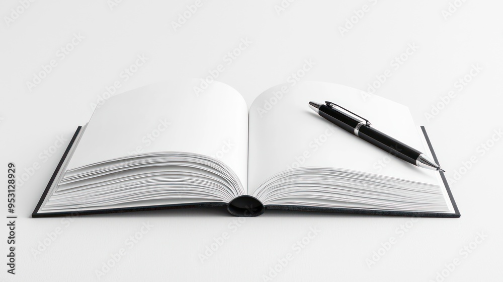 Elegant Hardcover Book with Calligraphy Pen and Ink on White Background in Realistic 8K Quality, generative AI Elegant Hardcover Book with Calligraphy Pen and Ink on White Background in Realistic 8K Quality, generative AI