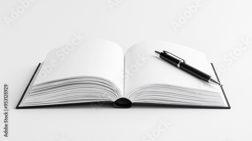 Elegant Hardcover Book with Calligraphy Pen and Ink on White Background in Realistic 8K Quality, generative AI