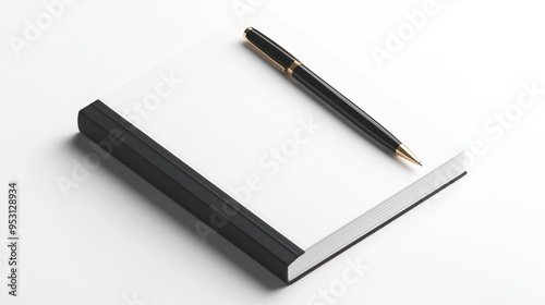 Wallpaper Mural Elegant Gold-Plated Pen and Notepad Beside a Book in Sharp Focus on White Background - High Detail Realistic 8K Image, generative AI Torontodigital.ca