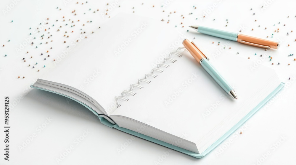 Vibrant Hardcover Book with Gel Pens Set - High Detail Realistic 8K Image on White Background, generative AI Vibrant Hardcover Book with Gel Pens Set - High Detail Realistic 8K Image on White Background, generative AI