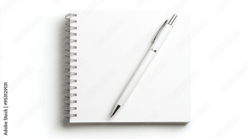 Modern Stationery Set with Ballpoint Pens and Mechanical Pencil on Notebook in Crisp Detail, Isolated on White Background - Realistic 8K Image, generative AI Modern Stationery Set with Ballpoint Pens and Mechanical Pencil on Notebook in Crisp Detail, Isolated on White Background - Realistic 8K Image, generative AI