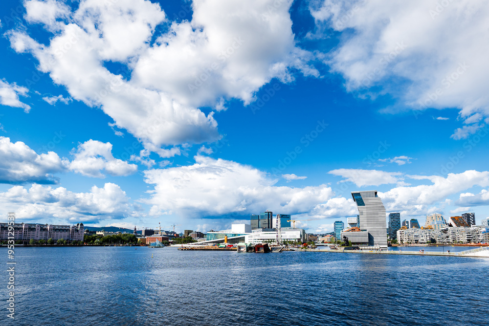 Oslo city center cityscape with modern buildings on waterfront in Oslo, Norway. Oslo city center cityscape with modern buildings on waterfront in Oslo, Norway.