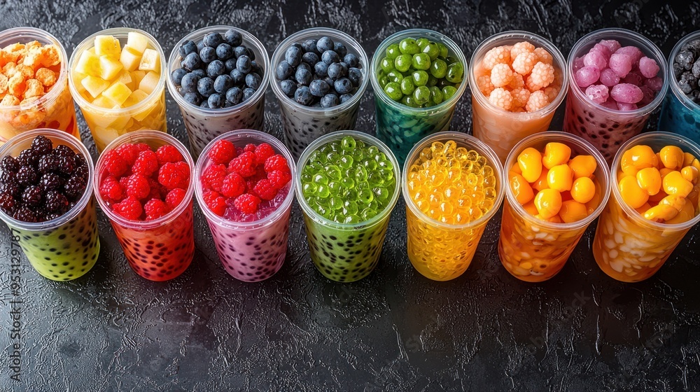 Vibrant Assortment of Boba Tea Toppings in Rainbow Colors Vibrant Assortment of Boba Tea Toppings in Rainbow Colors