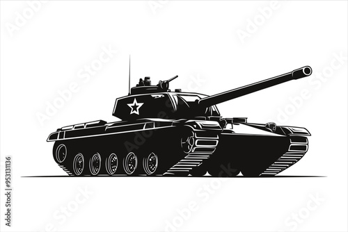 Modern heavy tank military tank silhouette isolated on white background