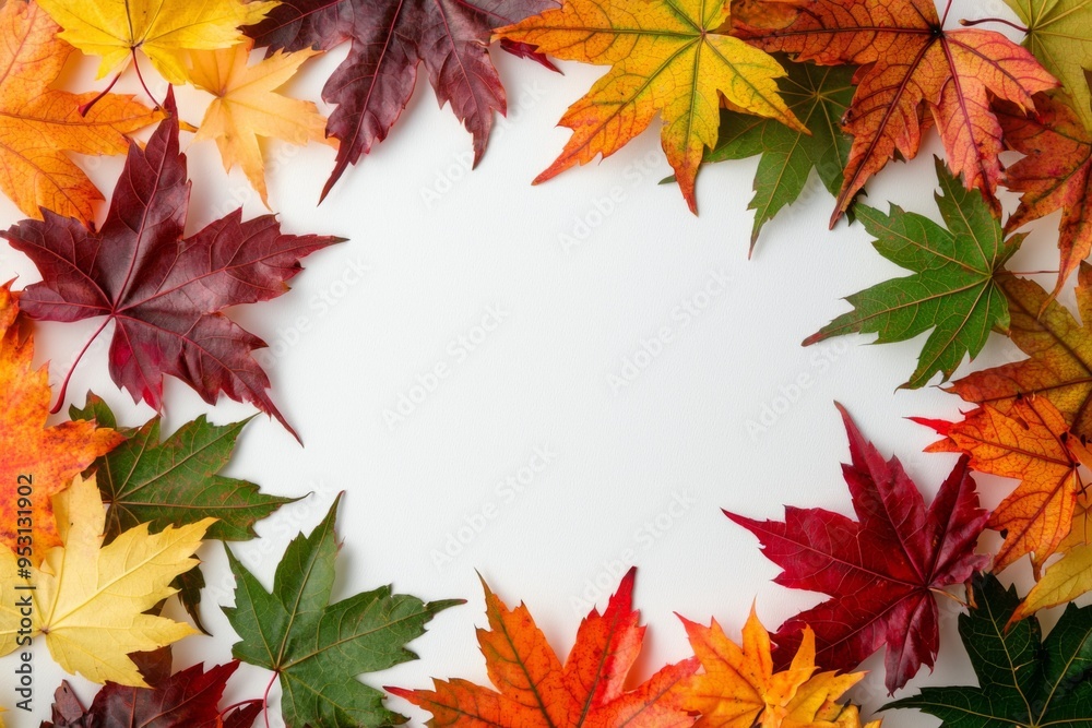 Autumn Maple Leaves Flat Lay White Background created with Generative AI Autumn Maple Leaves Flat Lay White Background created with Generative AI