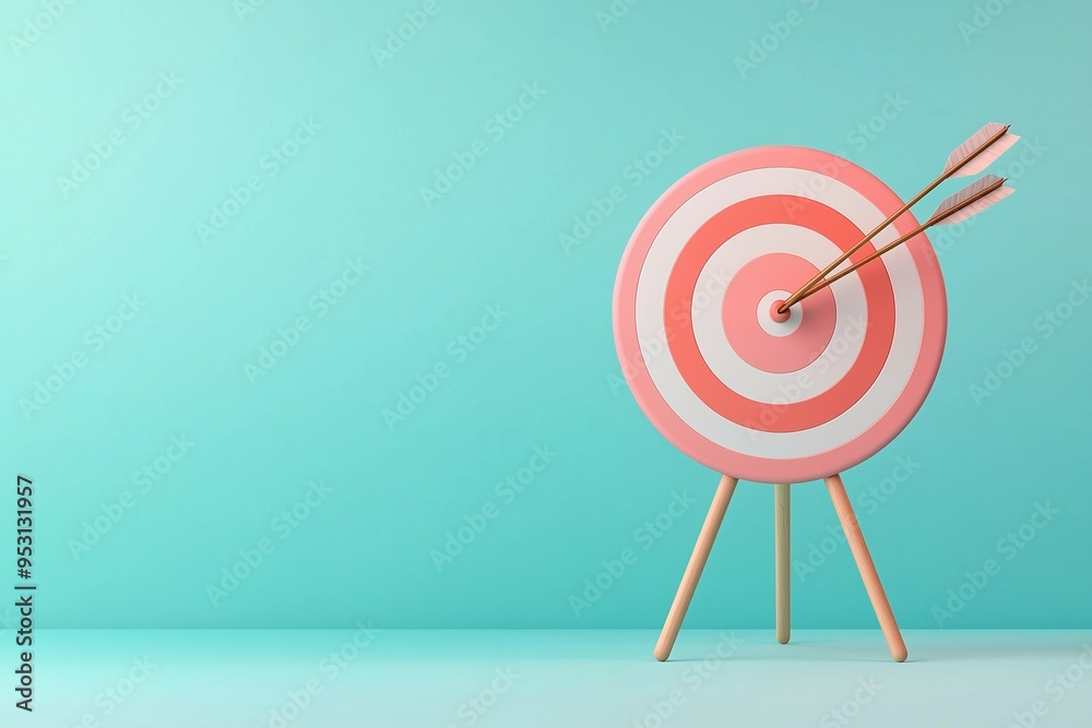 A Target with an Arrow Hitting the Bullseye, Demonstrating Accuracy and Goal Achievement on a Solid Pastel Background A Target with an Arrow Hitting the Bullseye, Demonstrating Accuracy and Goal Achievement on a Solid Pastel Background
