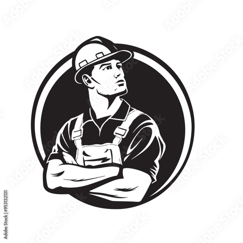 Worker, Industry, Construction, Constructor, Labour, Labor Business Logo Template vector image