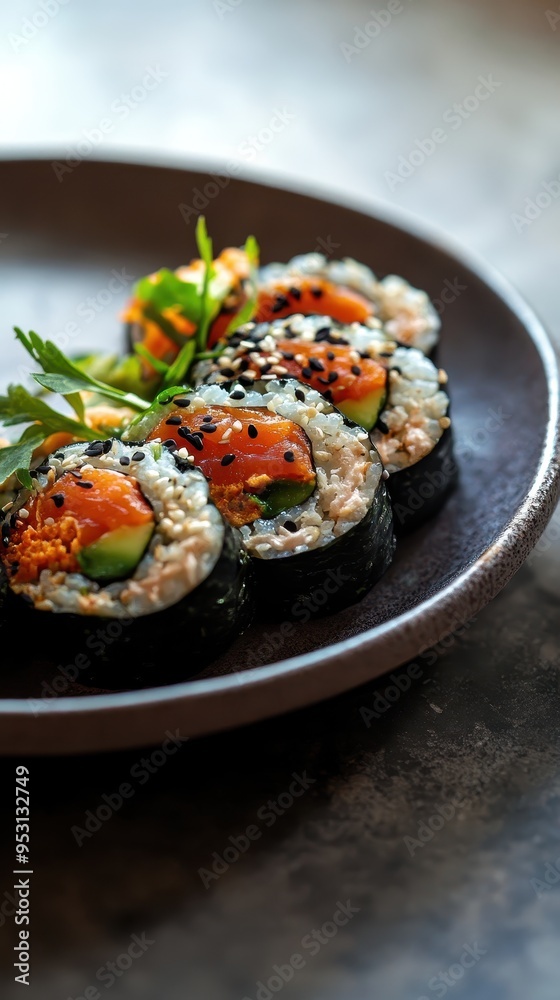 Kimbap with Grilled Salmon and Quinoa, Served with Wasabi Aioli and Mixed Greens
Kimbap with Grilled Salmon and Quinoa, Served with Wasabi Aioli and Mixed Greens