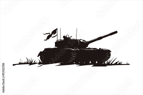 Modern heavy tank military tank silhouette isolated on white background