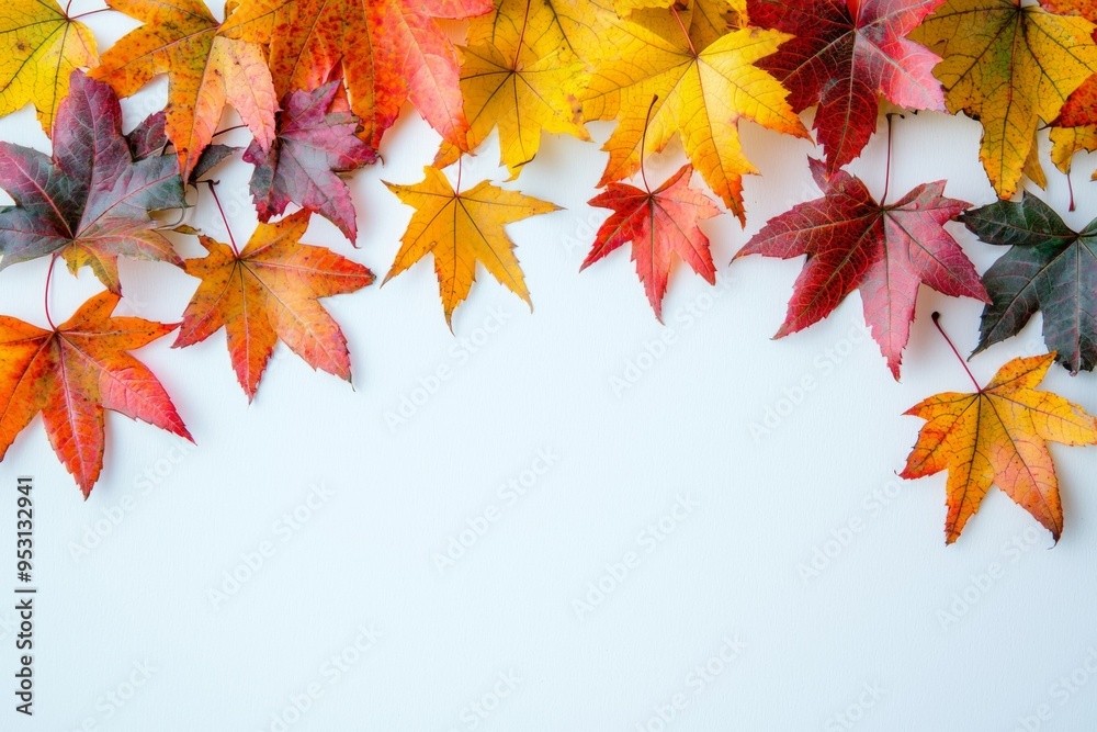 Autumn Maple Leaves Flat Lay White Background created with Generative AI Autumn Maple Leaves Flat Lay White Background created with Generative AI