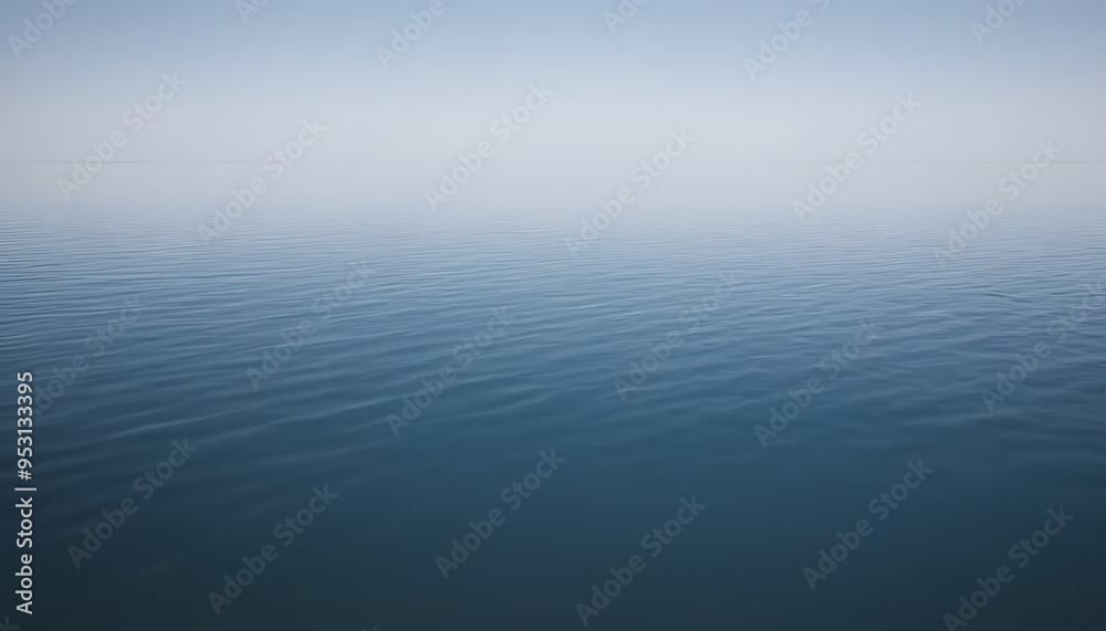Fototapeta premium A serene view of calm water with gentle ripples, reflecting a soft blue hue. The surface appears smooth and tranquil, creating a peaceful atmosphere.