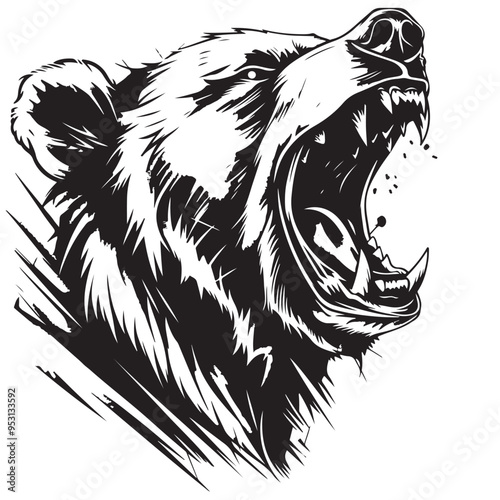 Bear Roar Drawing Images vector. Vector Bear Attack Images vector isolated on transparent background.