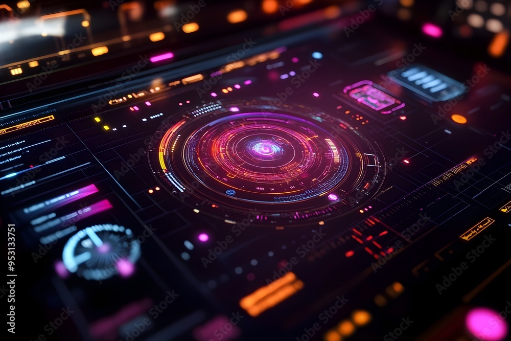 Obraz premium Quantum Handshake Analyzer App Holographic Control Panel with Pulsating Energy Visualization and