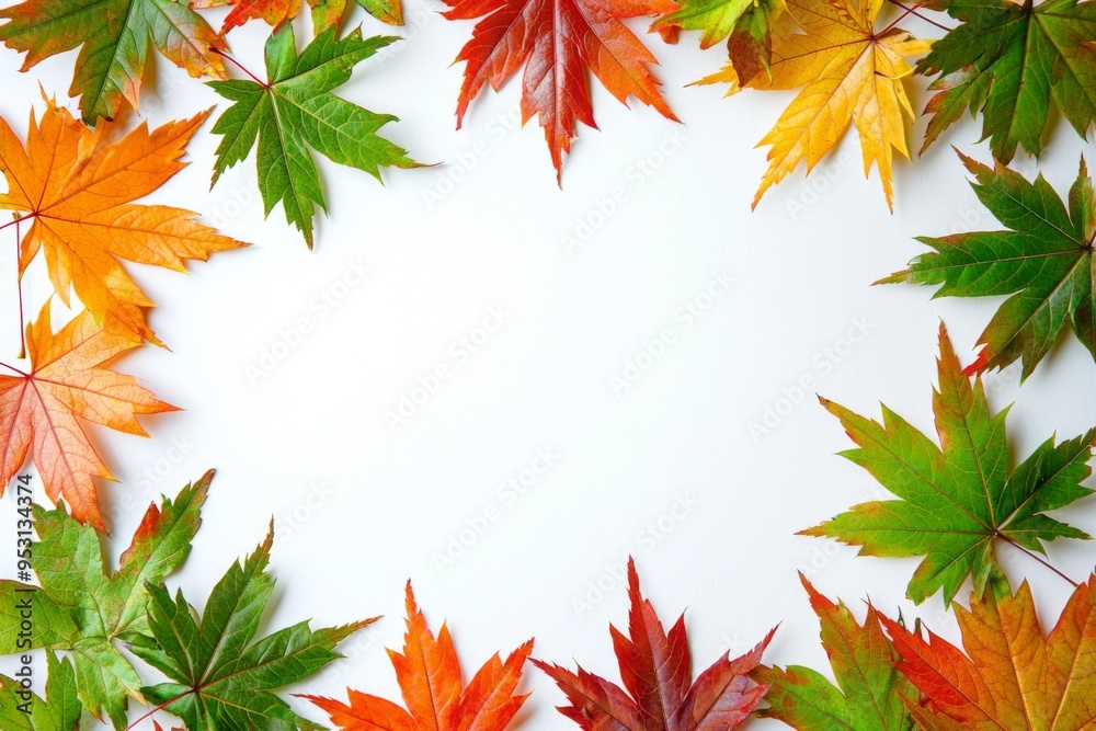 Autumn Maple Leaves Flat Lay White Background created with Generative AI Autumn Maple Leaves Flat Lay White Background created with Generative AI