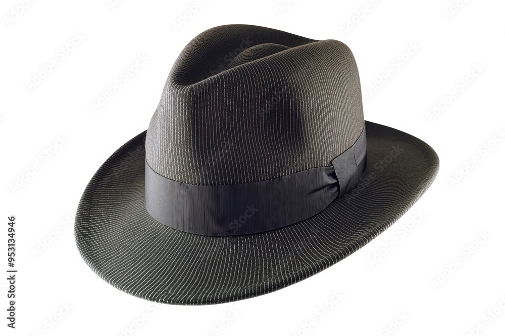 A classic grey fedora hat with a black ribbon. A classic grey fedora hat with a black ribbon.