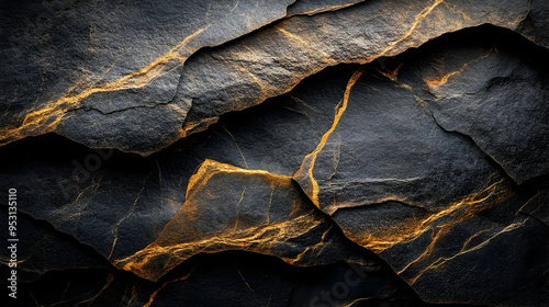 Black Stone With Golden Veins Texture Background - Abstract Design