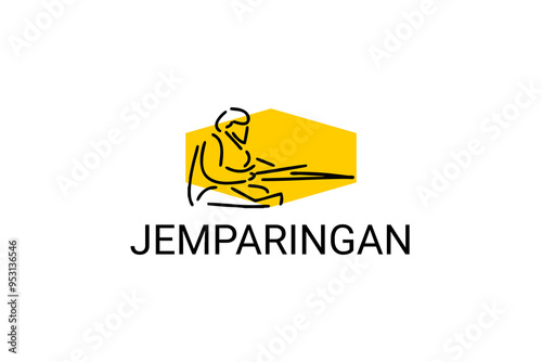 Translation: archery,  Jemparingan sport vector line icon. an athlete playing jemparingan. traditional sport form java, Indonesia. sport pictogram, vector illustration. photo