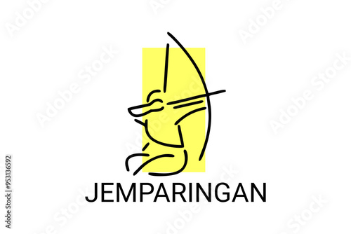 Translation: archery,  Jemparingan sport vector line icon. an athlete playing jemparingan. traditional sport form java, Indonesia. sport pictogram, vector illustration. photo