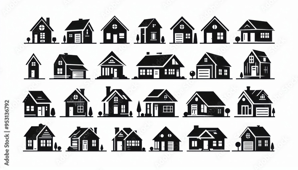 house icons set silhouettes