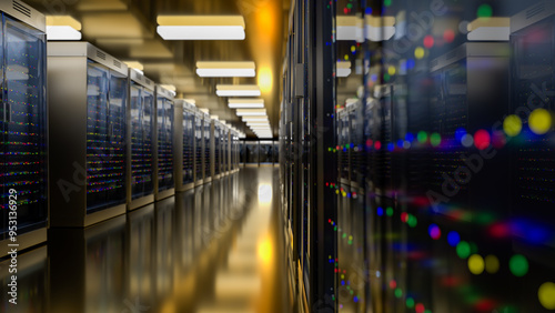 Server. Server data center. Backup, mining, hosting, mainframe, farm and computer rack with storage information. 3d rendering