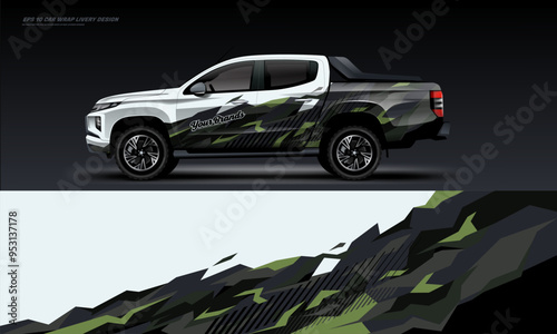 Car decal company wrap design vector black. Graphic background designs van, bus, truck