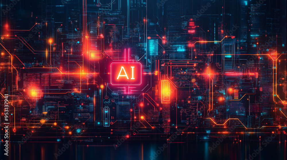 Fototapeta premium AI Circuitry Glow in the Tech Matrix