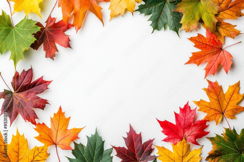 Fototapeta premium Autumn Maple Leaves Flat Lay White Background created with Generative AI