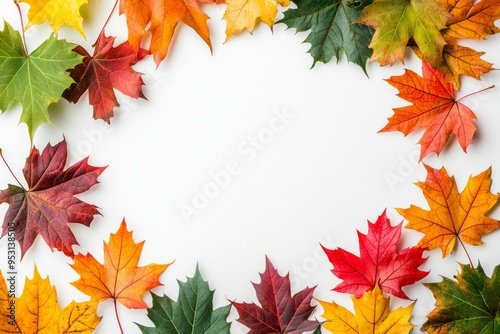 Autumn Maple Leaves Flat Lay White Background created with Generative AI