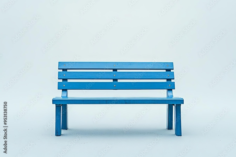 Blue bench on a plain white background, positioned on the upper right third, clean and minimalist with ample copy space, captured with a Sony Alpha A7 IV Blue bench on a plain white background, positioned on the upper right third, clean and minimalist with ample copy space, captured with a Sony Alpha A7 IV
