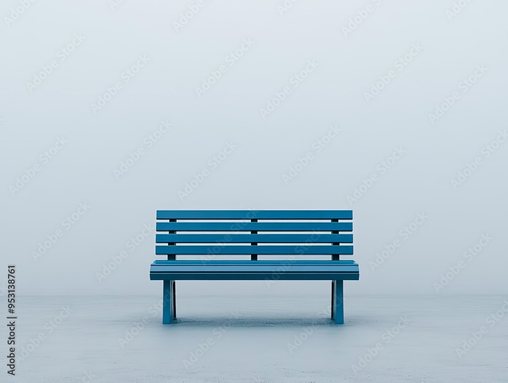 Blue bench on a plain white backdrop, positioned on the lower third, minimalist design with ample space for product placement, shot using a Sony Alpha A7 IV Blue bench on a plain white backdrop, positioned on the lower third, minimalist design with ample space for product placement, shot using a Sony Alpha A7 IV