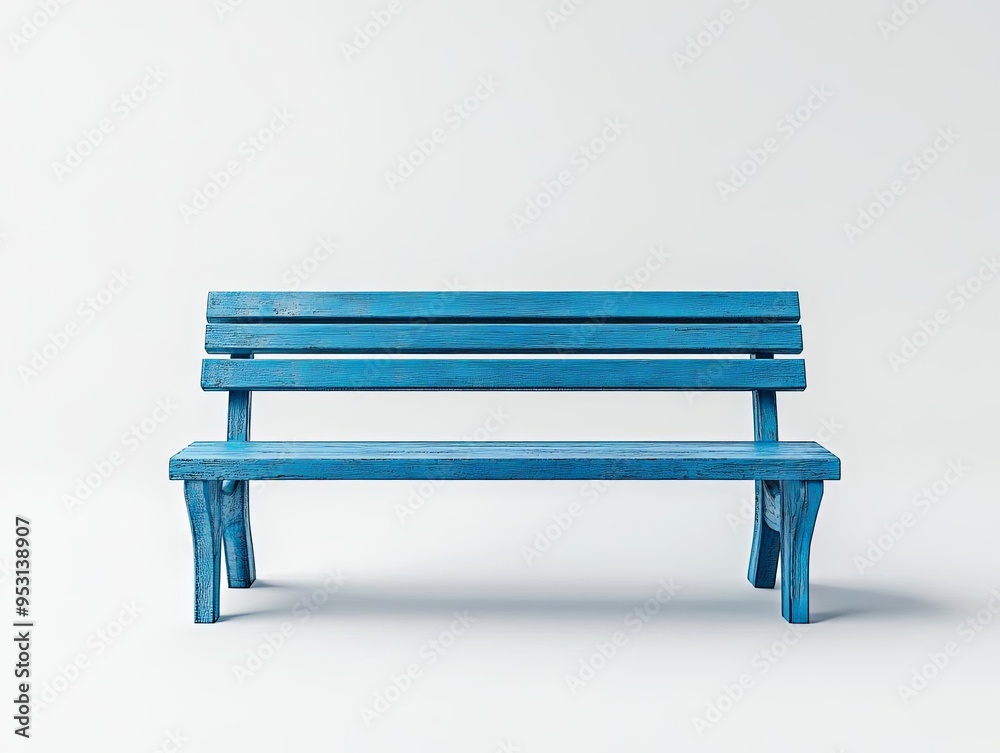 Blue bench placed in the lower third of a plain white background, minimal design, clean and uncluttered, ideal for product placement, shot with a Sony Alpha A7 IV Blue bench placed in the lower third of a plain white background, minimal design, clean and uncluttered, ideal for product placement, shot with a Sony Alpha A7 IV