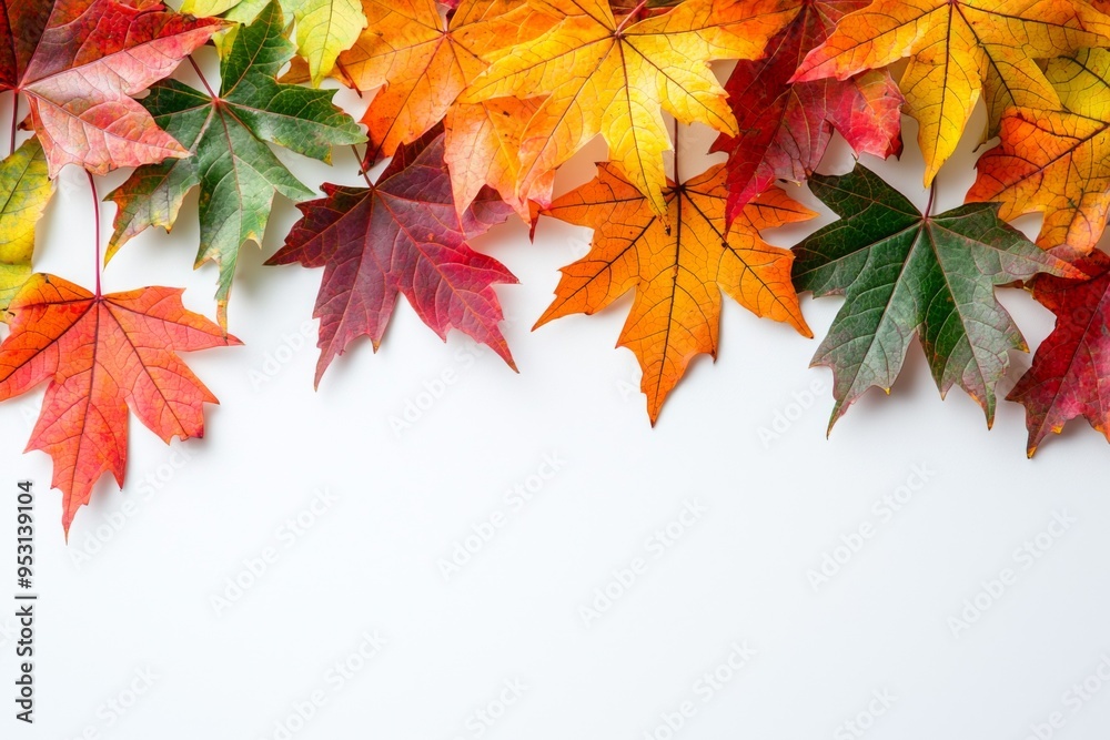 Autumn Maple Leaves Flat Lay White Background created with Generative AI Autumn Maple Leaves Flat Lay White Background created with Generative AI
