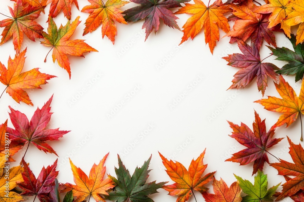 Autumn Maple Leaves Flat Lay White Background created with Generative AI Autumn Maple Leaves Flat Lay White Background created with Generative AI