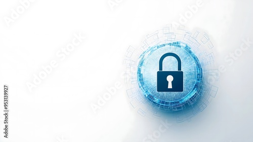 Cybersecurity Lock Symbol in Blue Circular Network