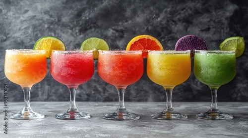 Vibrant Assortment of Colorful Frozen Daiquiris in Stylish Glasses