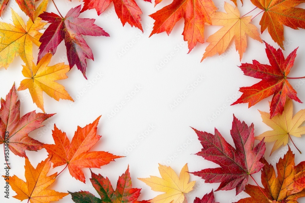 Autumn Maple Leaves Flat Lay White Background created with Generative AI
