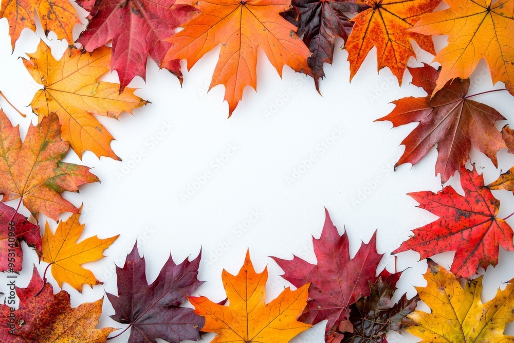 Autumn Maple Leaves Flat Lay White Background created with Generative AI Autumn Maple Leaves Flat Lay White Background created with Generative AI