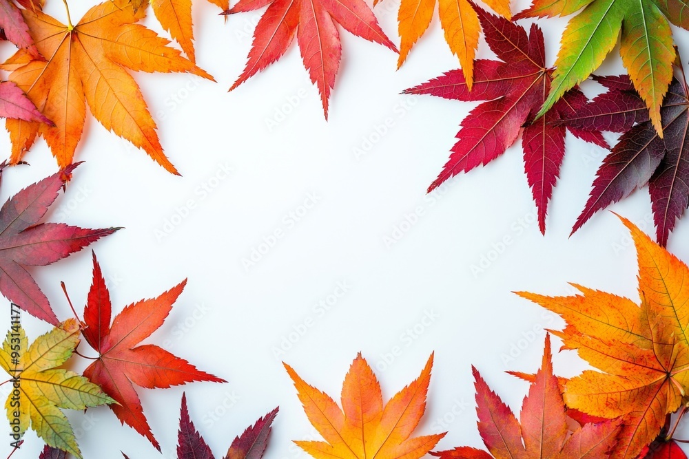 Fototapeta premium Autumn Maple Leaves Flat Lay White Background created with Generative AI
