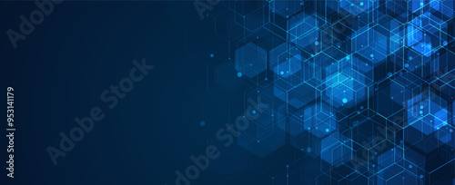 Digital technology background. Abstract hexagons background with lines and dots. Design for science, medicine or technology