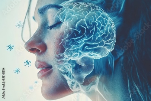 Oxytocin and bonding Whimsical digital portrait of a woman with a glowing brain symbolizing the bright and creative energy powering her ideas photo