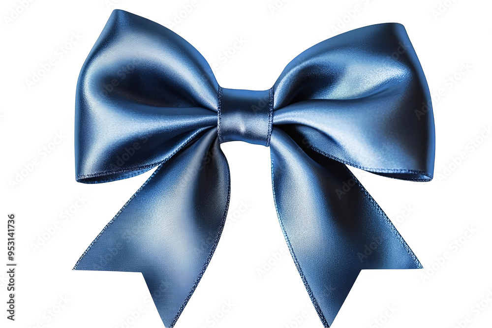 A classic blue satin ribbon bow isolated on a white transparent background. A classic blue satin ribbon bow isolated on a white transparent background.