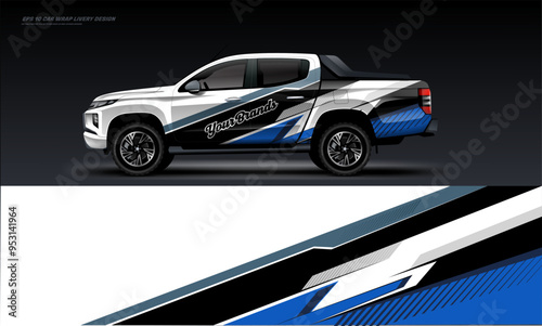 car truck double cabin branding sport rally dakar touch of black white , mockup with racing wrap decal or livery design.