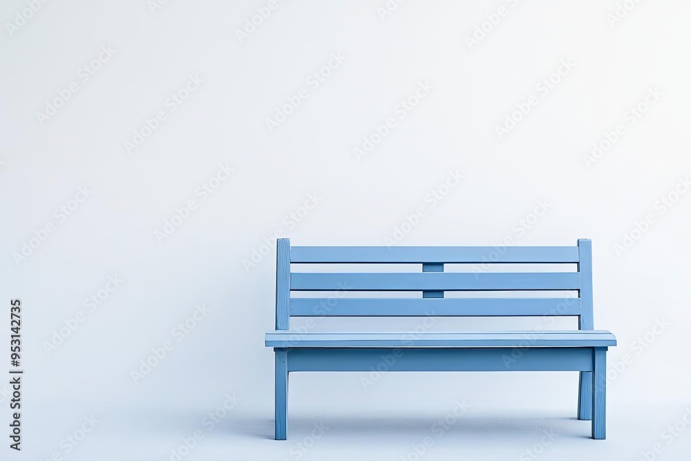Simple blue bench on the lower left third of a white background, minimalist and clean, ample space for product photography, shot with a Sony Alpha A7 IV Simple blue bench on the lower left third of a white background, minimalist and clean, ample space for product photography, shot with a Sony Alpha A7 IV