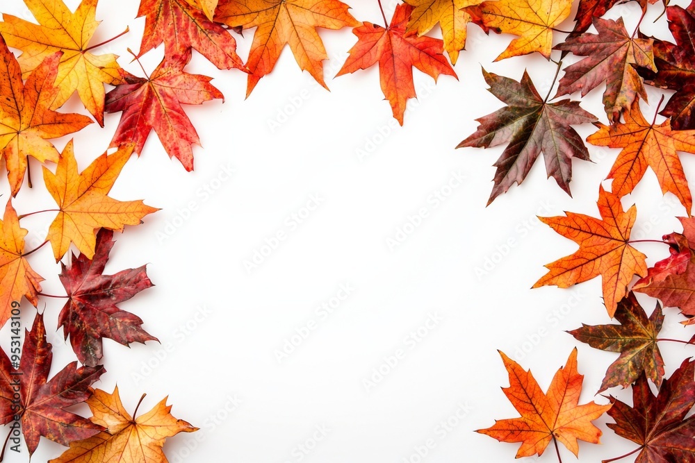 Fototapeta premium Autumn Maple Leaves Flat Lay White Background created with Generative AI