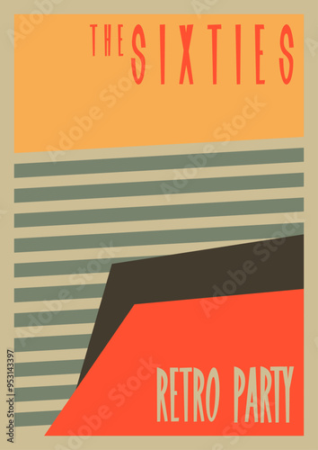 1960s Background, Vector Abstract Template for Retro Party's Posters, Covers. 60s Colors and Shapes, Mid Century Modern Graphic Style 