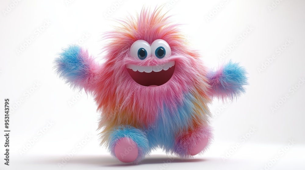 3D rendering of a colorful furry yeti monster walking or dancing in an active pose isolated on a white background. 3D rendering of a colorful furry yeti monster walking or dancing in an active pose isolated on a white background.